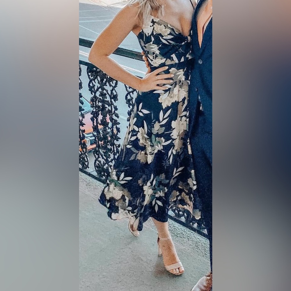 Petal & Pup Navy, Green, and Gold Floral Dress